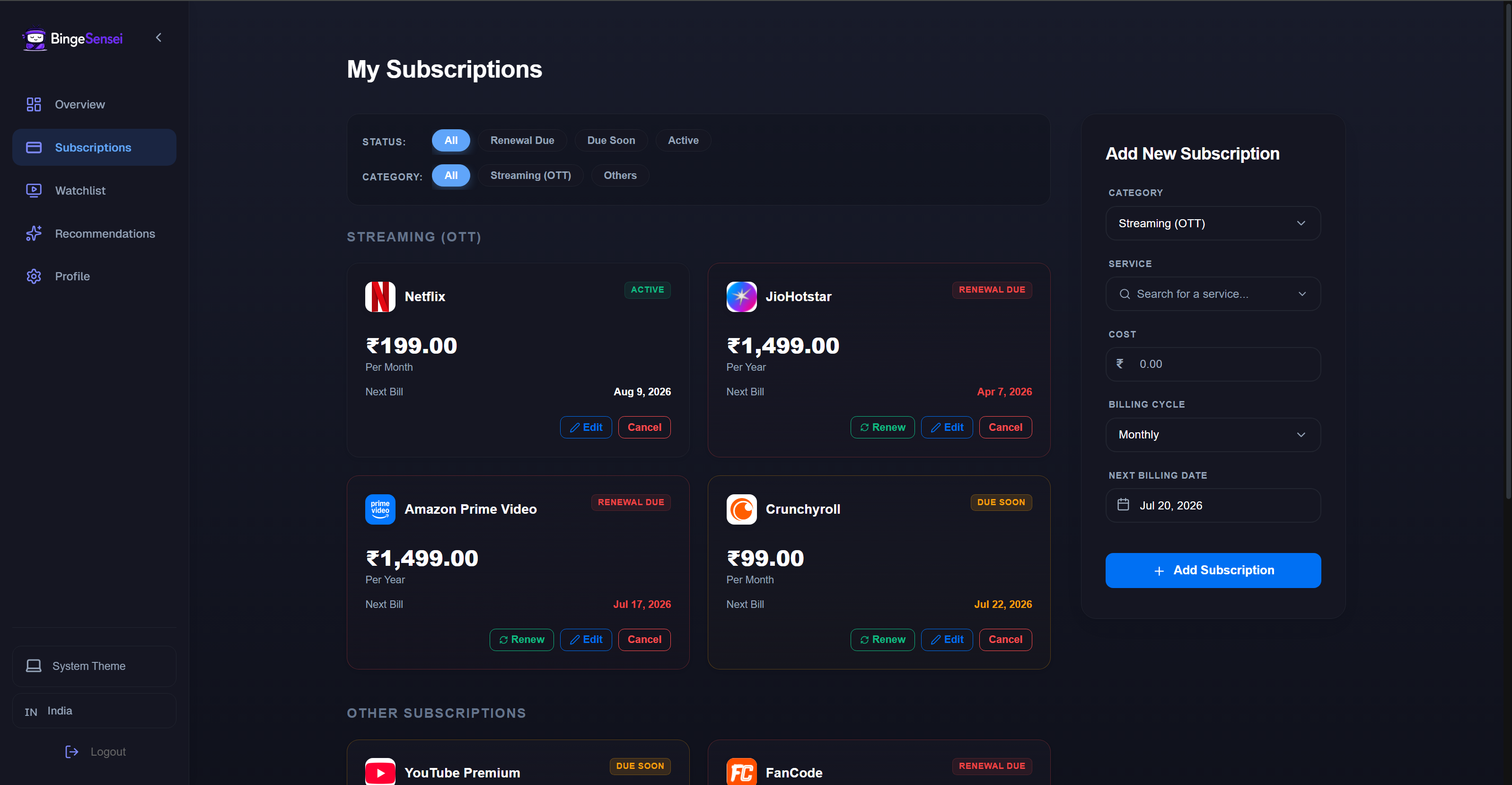 Track Subscriptions